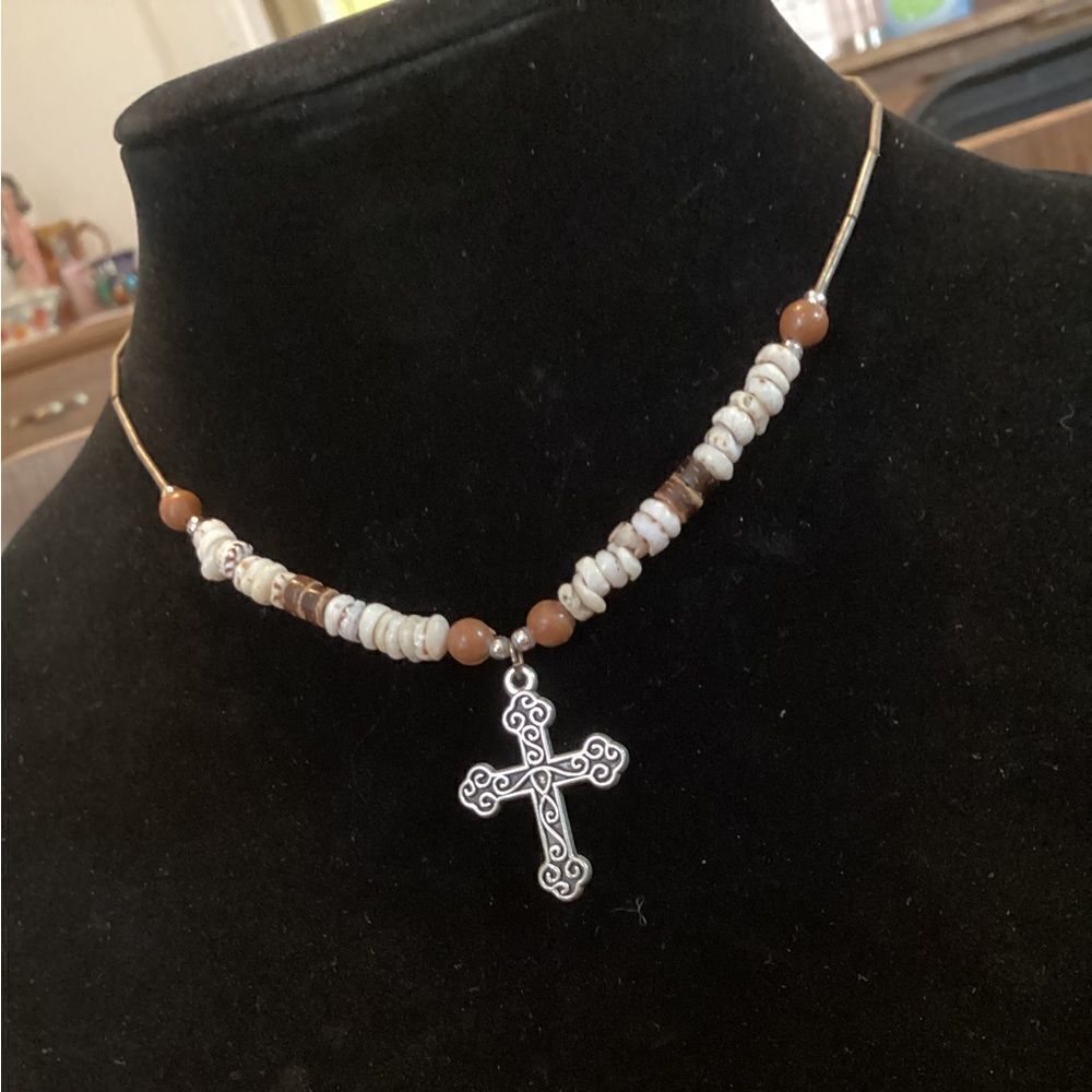 Handcrafted Bump’s Creation’s Beaded Filigree Cross Choker
